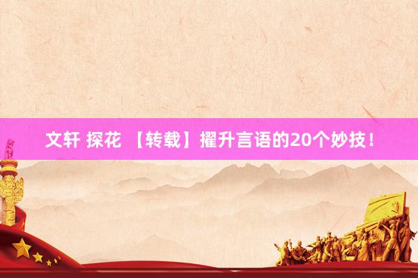 文轩 探花 【转载】擢升言语的20个妙技！